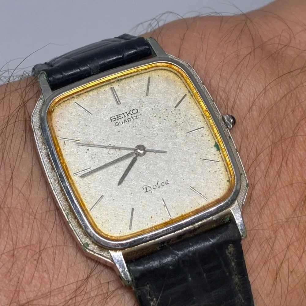 Seiko Dolce 9531-5000 Men Watch Textured Dial Two Tone Tank- RUNNING!